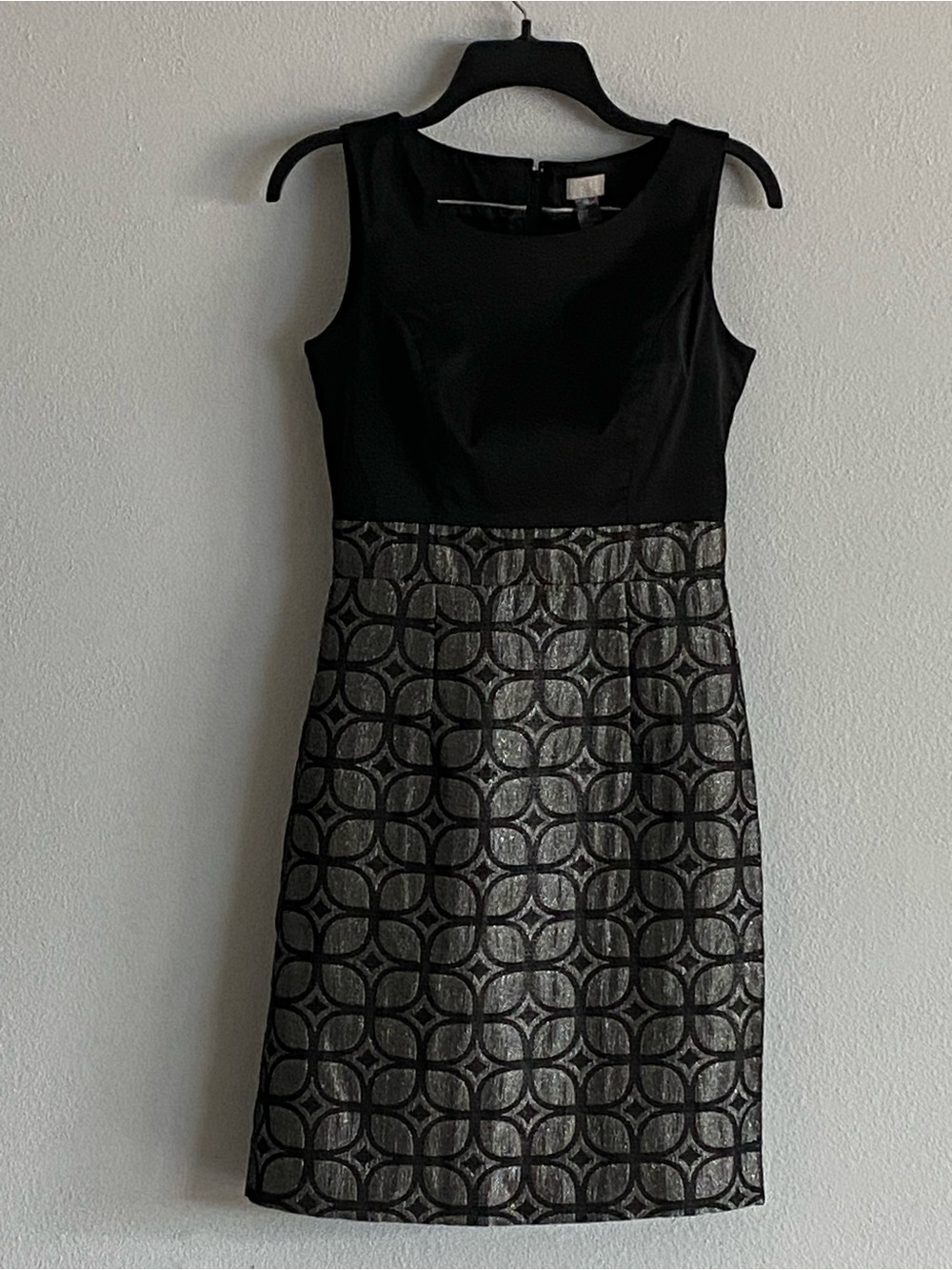 H&M Black and Silver Patterned Midi Sheath Dress